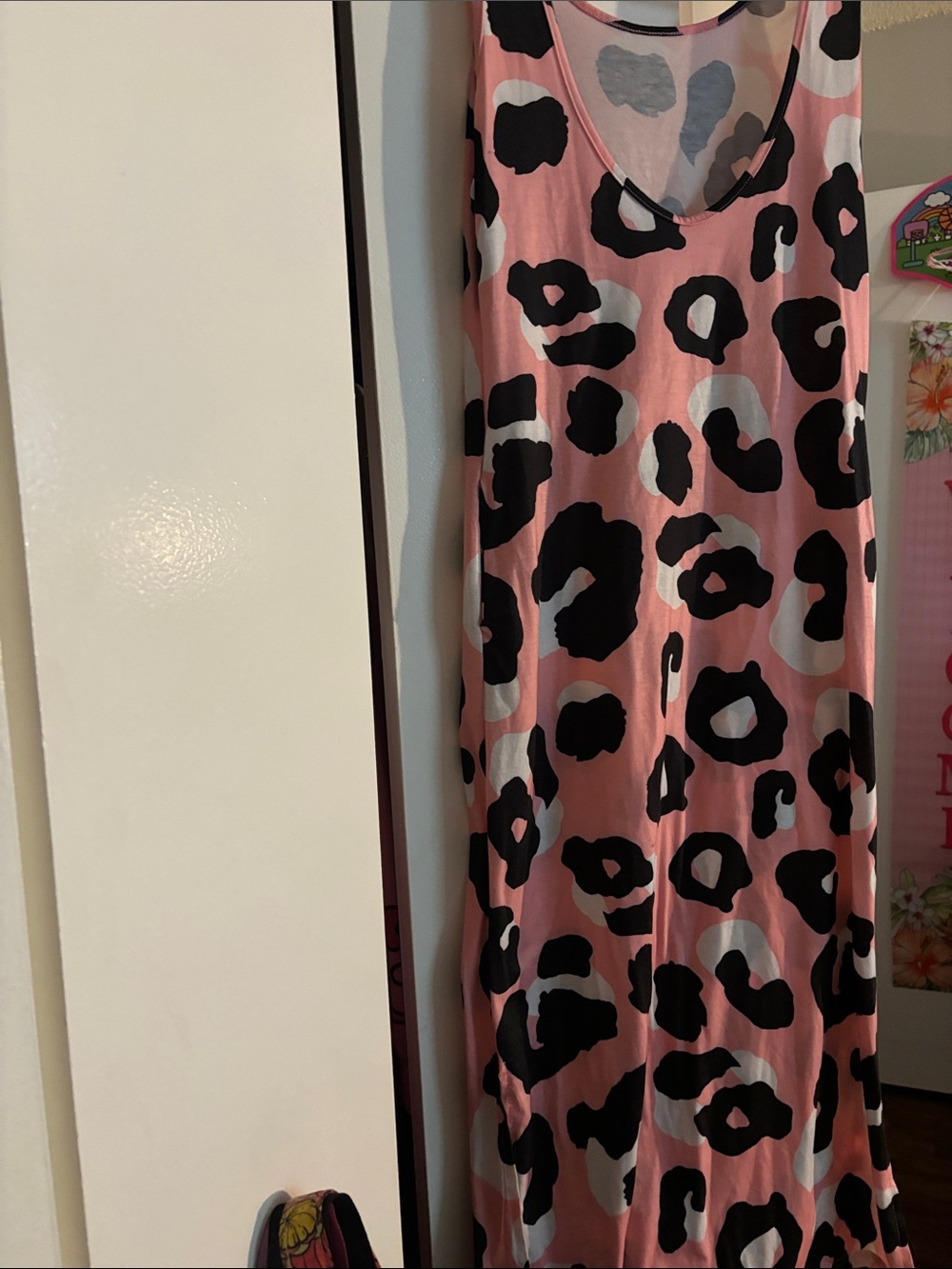 SHEIN Pink Leopard Print Maxi Dress with Black Spots